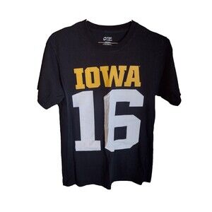 Iowa T-Shirt Black Short Sleeve Mens S Small Port & Company #16 Hawkeyes